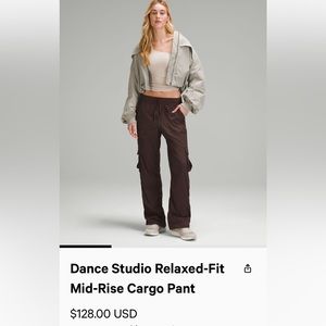 NWT Lululemon Women’s Dance Studio Relaxed Fit Midrise Cargo Pant Espresso Large